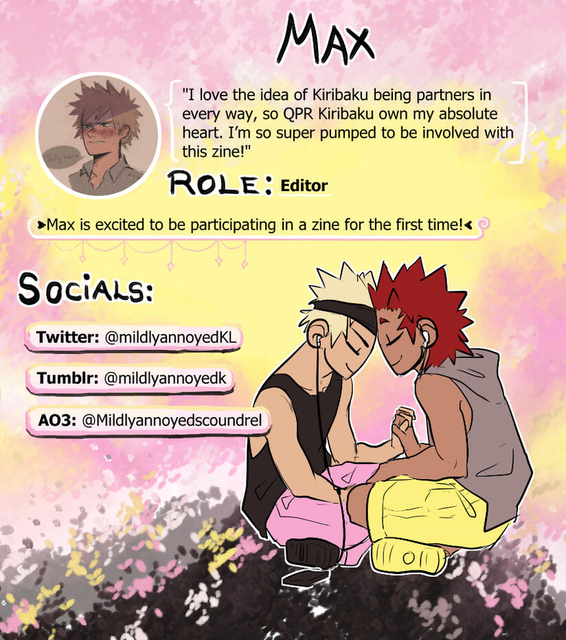 Mod profile of Max. Max is participating in a zine for the first time!